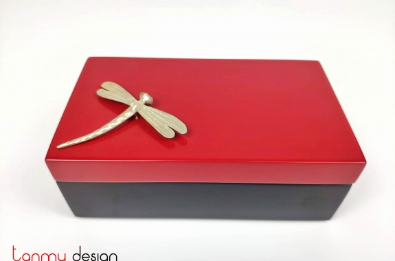Rectangular black box with dragonfly red lid  8*14 cm